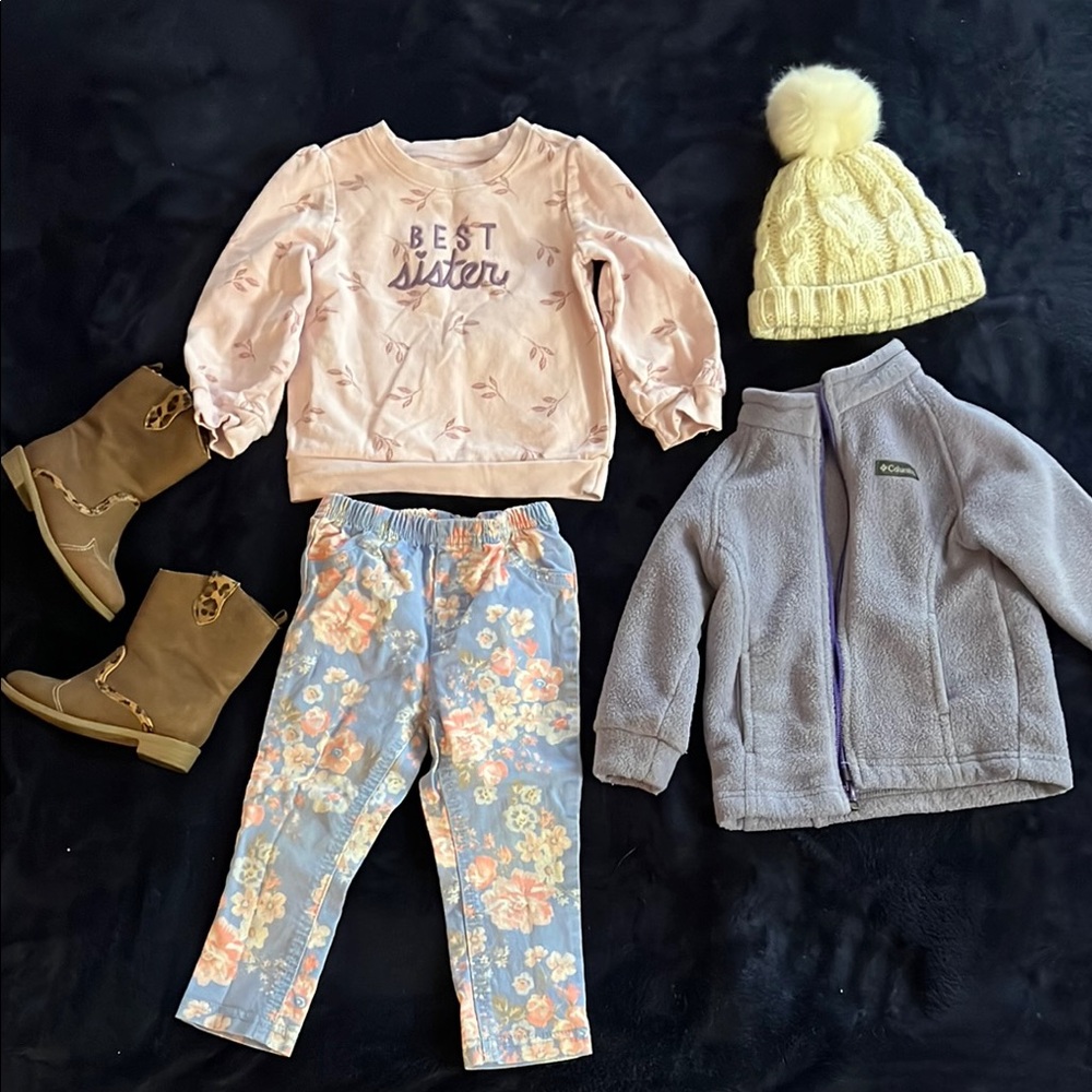 Best Sister Outfit Set with Floral Pants and Accessories Lot504